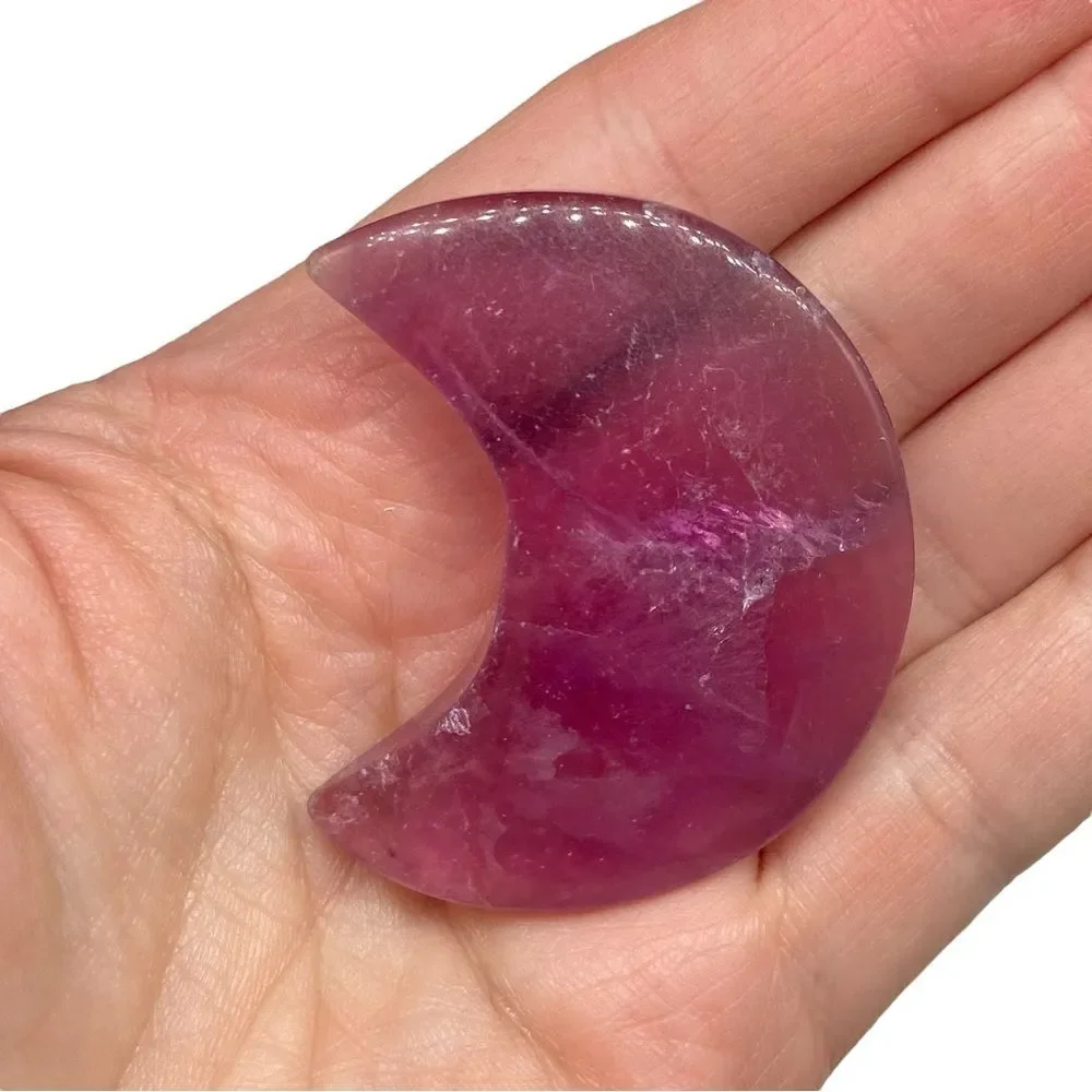 Fluorite Moon Shaped Crystal Hand Carved Carving Purple Celestial Decor Gift